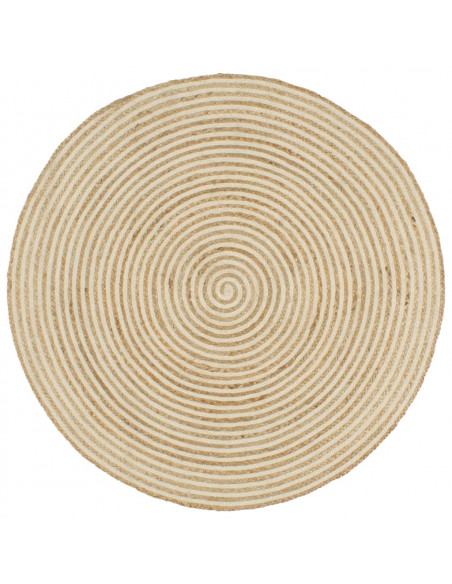 Tappeto Lavorato a Mano in Juta Design a Spirale Bianco 90 cm