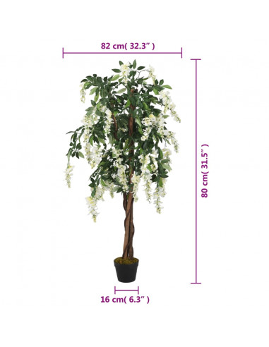 Glicine Artificiale 560 Foglie 80 cm Verde e Bianco