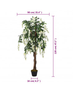 Glicine Artificiale 840 Foglie 120 cm Verde e Bianco