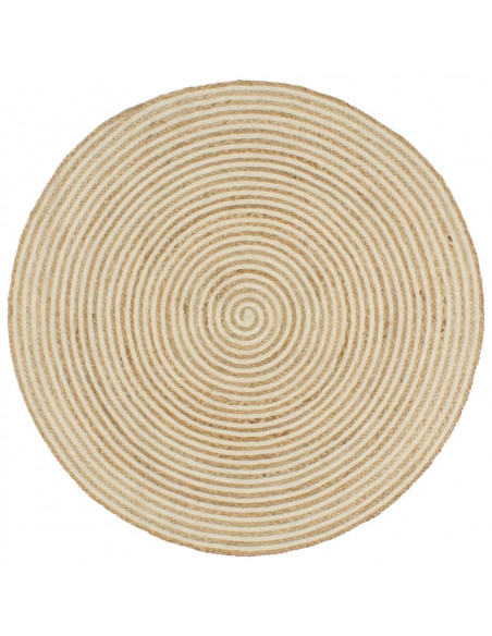 Tappeto Lavorato a Mano in Juta Design a Spirale Bianco 150 cm