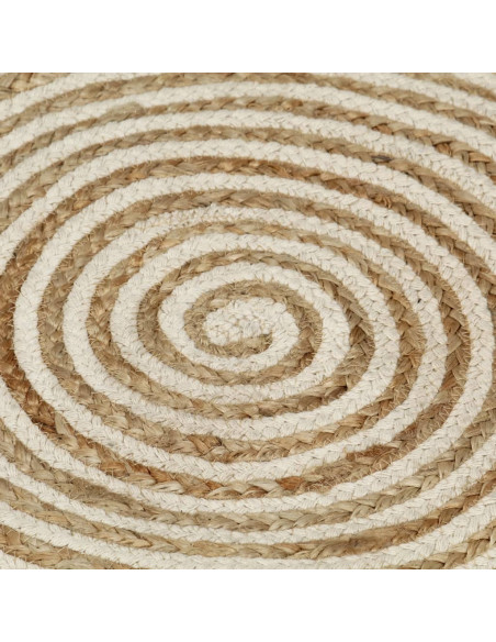 Tappeto Lavorato a Mano in Juta Design a Spirale Bianco 150 cm
