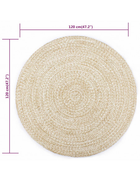 Tappeto Artigianale in Juta Bianco e Naturale 120 cm