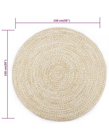 Tappeto Artigianale in Juta Bianco e Naturale 150 cm