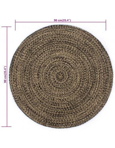 Tappeto Artigianale in Juta Nero e Naturale 90 cm