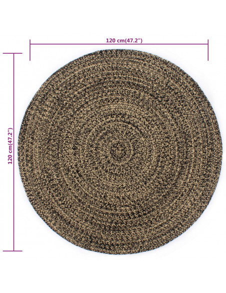 Tappeto Artigianale in Juta Nero e Naturale 120 cm