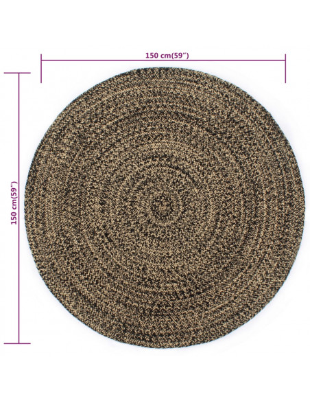 Tappeto Artigianale in Juta Nero e Naturale 150 cm
