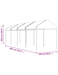 Gazebo con Tetto Bianco 8,92x2,28x2,69 m in Polietilene