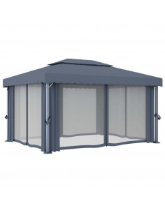 Gazebo con Tende e Stringa di Luci LED 4x3 m Antracite