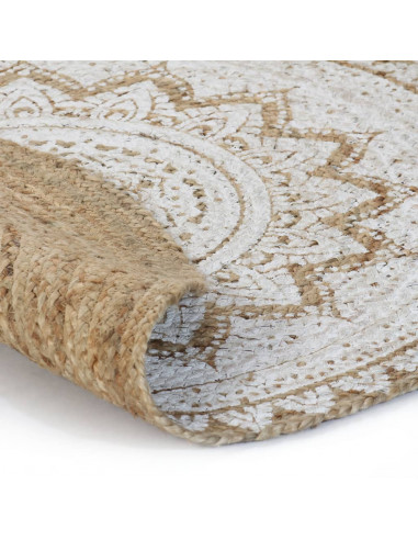 Tappeto in Juta Intrecciata con Stampa 120 cm Rotondo