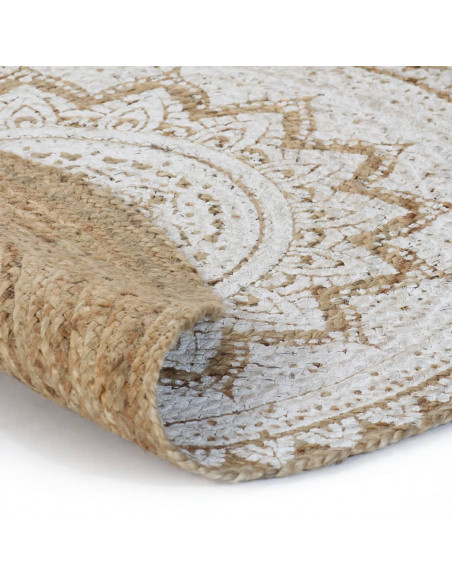 Tappeto in Juta Intrecciata con Stampa 120 cm Rotondo
