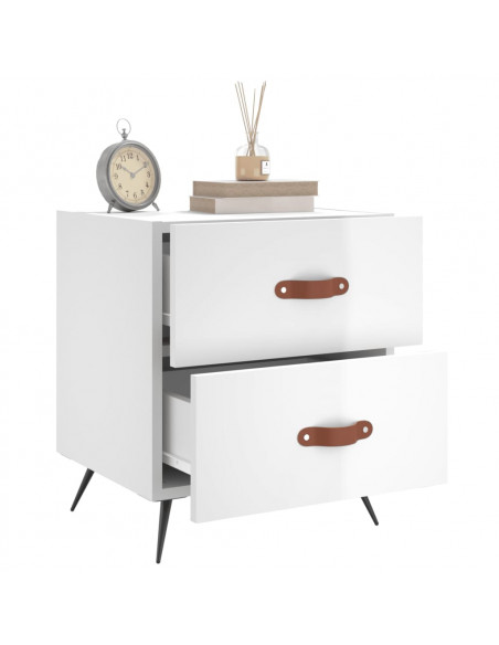 Comodino Bianco Lucido 40x35x47,5 cm in Legno Multistrato