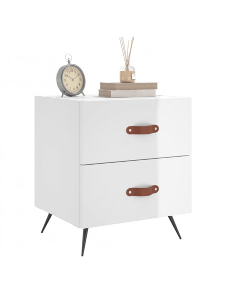 Comodino Bianco Lucido 40x35x47,5 cm in Legno Multistrato