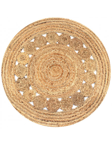 Tappeto in Juta Intrecciata con Design 90 cm Rotondo