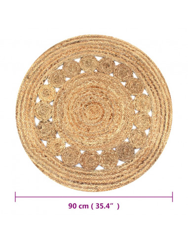 Tappeto in Juta Intrecciata con Design 90 cm Rotondo