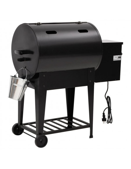 Griglia a Pellet con Ripiano Inferiore 94 cm in Ferro Nero
