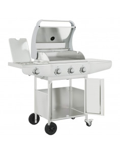 Griglia Barbecue a Gas con 4 Bruciatori Argento in Acciaio