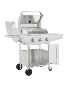 Griglia Barbecue a Gas con 4 Bruciatori Argento in Acciaio