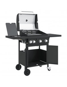 Griglia Barbecue a Gas con 4 Bruciatori Nero in Acciaio