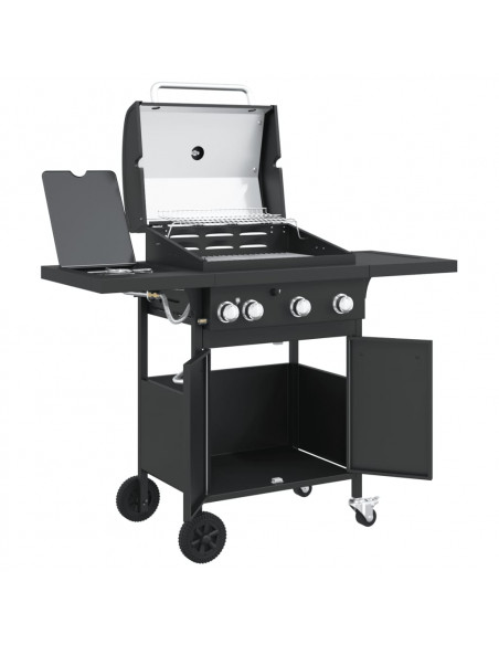Griglia Barbecue a Gas con 4 Bruciatori Nero in Acciaio