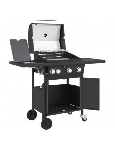 Griglia Barbecue a Gas con 4 Bruciatori Nero in Acciaio