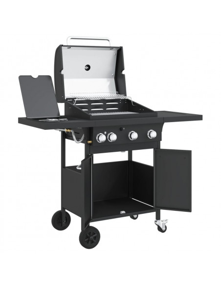 Griglia Barbecue a Gas con 4 Bruciatori Nero in Acciaio