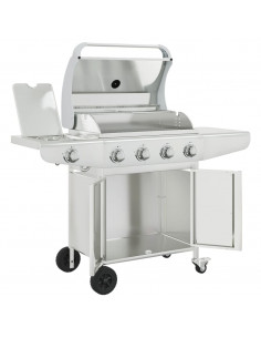 Griglia Barbecue a Gas con 5 Bruciatori Argento in Acciaio