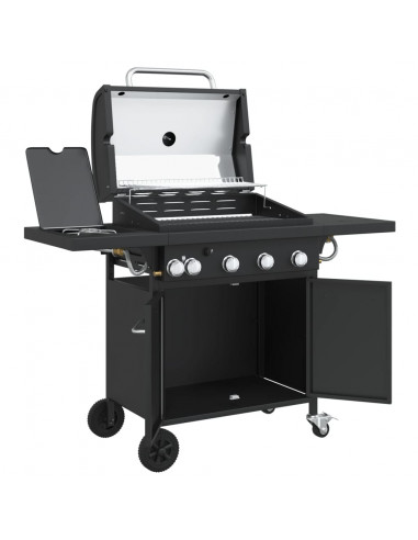 Griglia Barbecue a Gas con 5 Bruciatori Nero in Acciaio