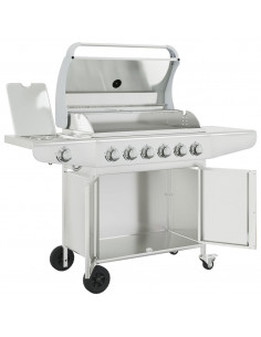 Griglia Barbecue a Gas con 7 Bruciatori Argento in Acciaio