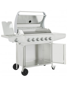 Griglia Barbecue a Gas con 7 Bruciatori Argento in Acciaio