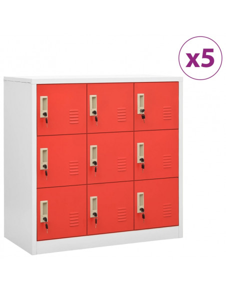 Armadietti Chiavi 5pz Grigio Chiaro Rosso 90x45x92,5cm Acciaio