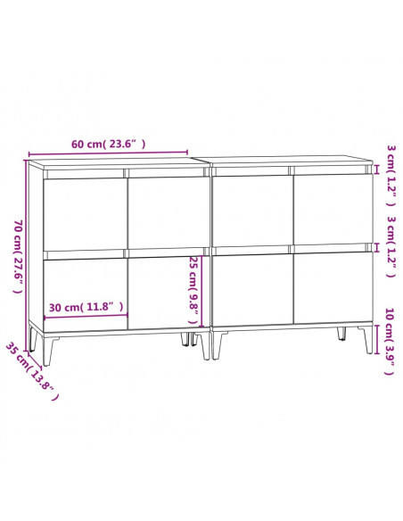 Credenze 2pz Bianche 60x35x70 cm in Legno Multistrato