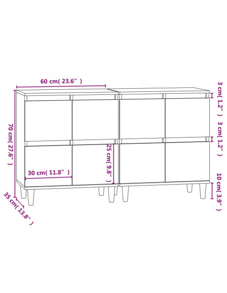 Credenze 2pz Rovere Fumo 60x35x70 cm in Legno Multistrato