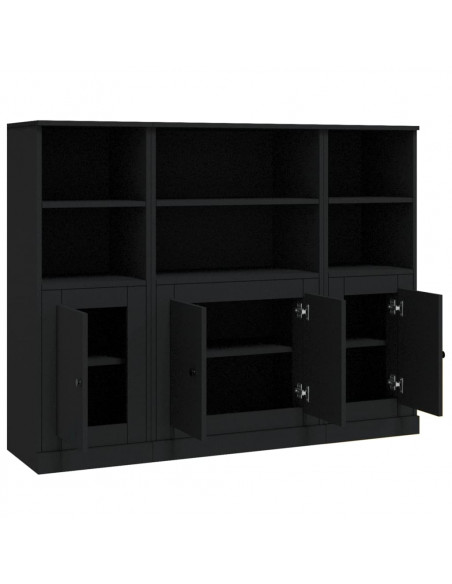 Credenze 3 pz Nere in Legno Multistrato