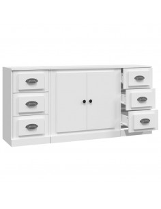 Credenze 3 pz Bianco in Legno Multistrato