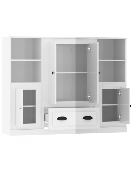 Credenze 3 pz Bianco Lucido in Legno Multistrato