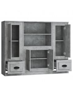 Credenze 3 pz Grigio Cemento in Legno Multistrato