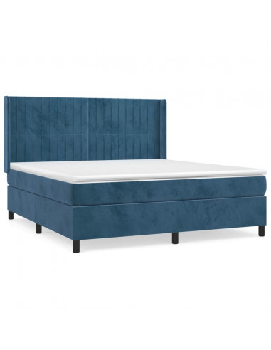 Giroletto a Molle con Materasso Blu Scuro 160x200 cm in Velluto