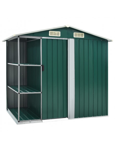 Capanno da Giardino con Scaffali Verde 205x130x183 cm in Ferro