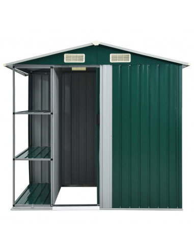 Capanno da Giardino con Scaffali Verde 205x130x183 cm in Ferro