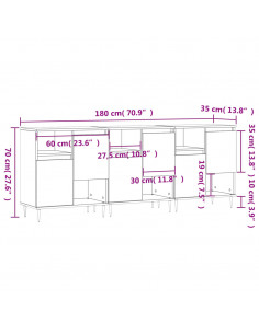 Credenze 3 pz Grigio Sonoma in Legno Multistrato