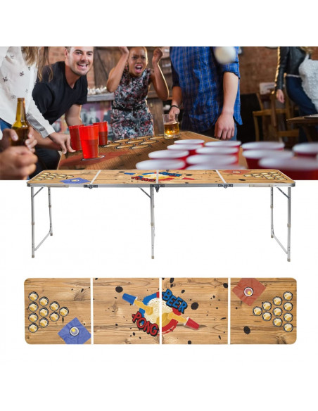 HI Tavolo Pieghevole Birra Pong 240x60x55 cm MDF e Alluminio