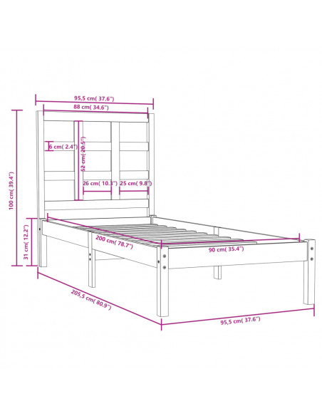 Giroletto Bianco in Legno Massello 90x200 cm