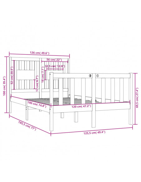 Giroletto Bianco in Legno Massello 120x190 cm Small Double