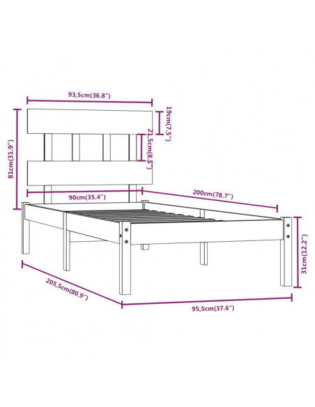 Giroletto Bianco in Legno Massello 90x200 cm