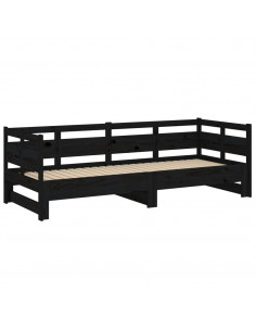 Dormeuse Estraibile Nera in Legno Massello di Pino 2x(80x200)cm