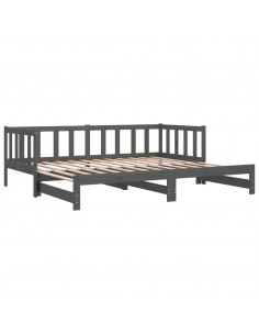 Dormeuse Estraibile Grigia 2x(90x190) cm Legno Massello di Pino