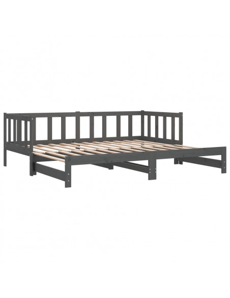 Dormeuse Estraibile Grigia 2x(90x190) cm Legno Massello di Pino