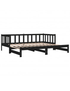 Dormeuse Estraibile Nera 2x(90x190) cm Legno Massello di Pino