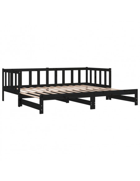 Dormeuse Estraibile Nera 2x(90x190) cm Legno Massello di Pino