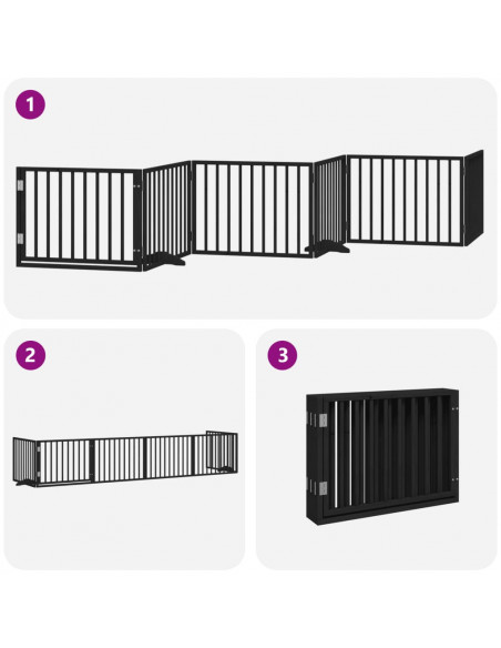 Cancello per Cani Porta Pieghevole Nero 6 Pannelli 480cm Pioppo